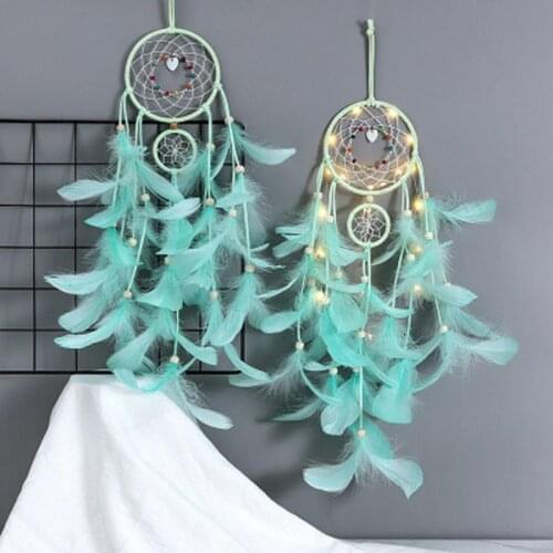 Purple Feather Crafts Led Dream Catcher Wind Chimes Handmade Dreamcatcher Net Wall Hanging Car Home Decor New Year Decor Gift