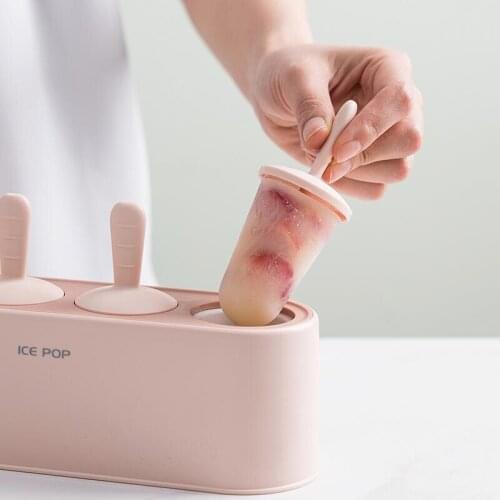 Home Ice Cream Mold Popsicle DIY Tool Silicone 4-hole Ice Mold Children Dessert Ice Cream Mold Kitchen Tools DIY Ice Cream