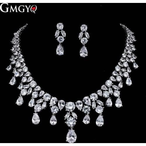 GMGYQ Multicolored Water Drop Zircon Wedding Garment Accessories Brand Wedding Dress Bride Jewelry Set zircon Necklace