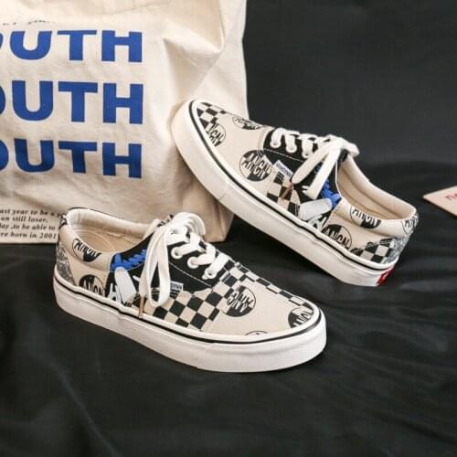Fashion Hip-hop Casual Sports Shoes Mens Plaid Print Canvas Shoes Womens Trend All-match Couple Casual Board Shoes Sneakers