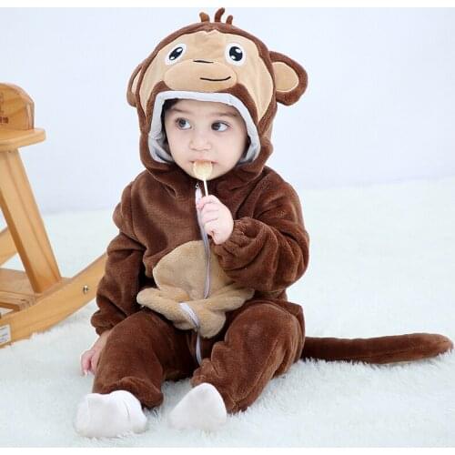 Animal monkey Kigurumis Newborn Baby Romper Winter Warm Infant Baby Clothing Outfit Boys Girls Onesie Cosplay Costume