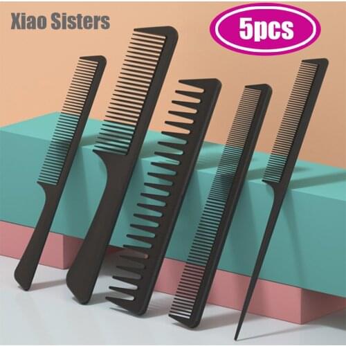 5Pcs/Set Carbon Fiber Comb Set Professional Hair Tail Comb Salon Cutting Combs Salon Dye Comb Separate Parting for Hair Styling