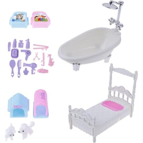 Plastic Mini Bathroom Miniatures Furnitures Kits Set For DIY DollHouse Kids Toy Decor Doll Gift for Children