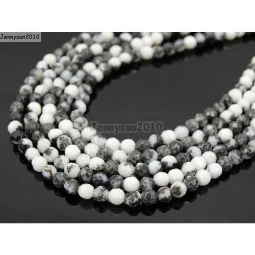 Natural Zebra Gems Stones 4mm Faceted Round Spacer Loose Beads 15'' Strand for Jewelry Making Crafts 5 Strands/Pack