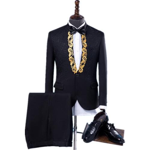 Jacket+pants) Male Singer Performance Host Stage show sets Wedding Party Dresses Fashion Embroidery Sequins Blazers costume