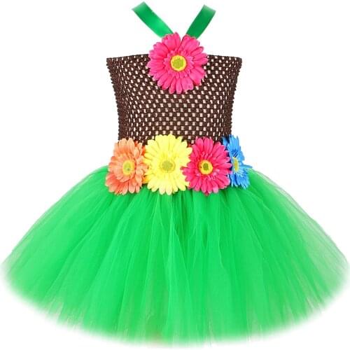 Hawaiian Grass Hula Tutu Dress for Girls Luau Pool Party Outfit Toddler Kids Hawaii Birthday Costume Sunflower Island Girl Tutus