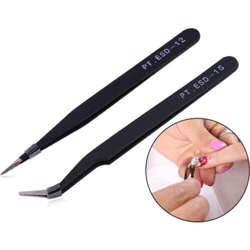 Nail tool supplies anti-static tweezers elbow stainless steel clip manicure nails nail alloy jewelry clip