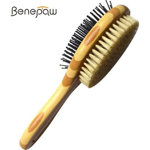 Benepaw Professional Double Sided Pin Bristle Bamboo Dog Brush Puppy Pet Comb Grooming For Cats Shedding Dirt For Various Hair