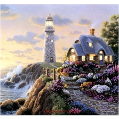 Needlework for embroidery DIY DMC High Quality - Counted Cross Stitch Kits 14 ct Oil painting - Lighthouse Cottage