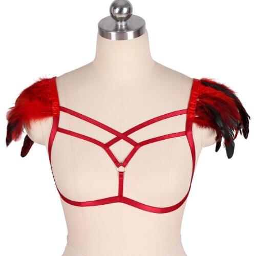 Sexy Costumes Womens Underwear Body Harness Bondage Feather Stockings Harajuku Cosplay Wear Erotic Lingerie Bdsm Garter Belt
