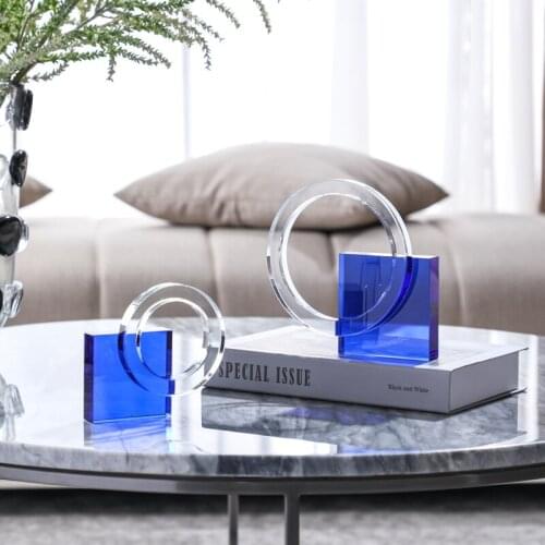 Modern Minimalist Blue Crystal Geometric Ornaments Model Room Study Living Room Bedroom Desktop Soft Decorations Furnishings