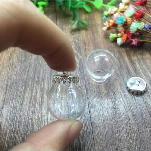 5sets 20*12mm Glass globe with crown silver base set glass vial pendant DIY glass bottle dome cover necklace pendant charms