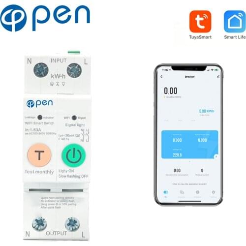2P 1-63A Tuya WiFi Smart Circuit Breaker Energy Power kWh Meter Timer Switch Relay Voltmeter Current Leakage Protection