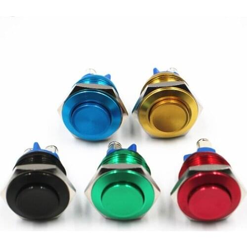 16mm High Head Waterproof Metal Push Button Switch Reset Button Switch Momentary Horn Car Red Green Yellow Blue Black 3A 250 VDC