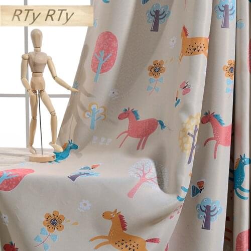 Cute Horse Cartoon Blackout Curtains Or Tulle for Living Room Bedroom Kids Baby Room for Children Boys Girls Gift Panel