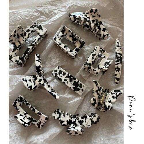 PerisBox 8 Designs Milk Cow Hair Clamps Black White Acetate Acrylic Hair Clip Large Korean Cute Retro Hair Accessories 2021 Hot