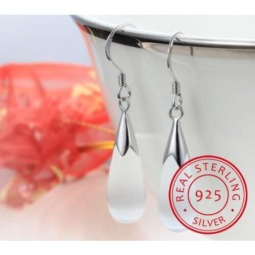 925 Sterling Silver Earrings Moonlight Opal Water Droplets Zircon Drop Earrings For Women Pendientes S-e463