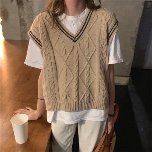 2021 early spring womens wild striped twist short vest sweater vest