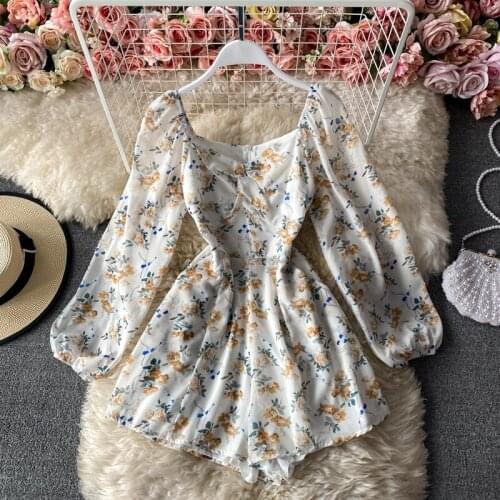 NEw Women Chiffon Printed Floral Playsuit Ladies Sweet Holiday Long Sleeves Loose Shorts Romper Overalls Jumpsuits Autumn