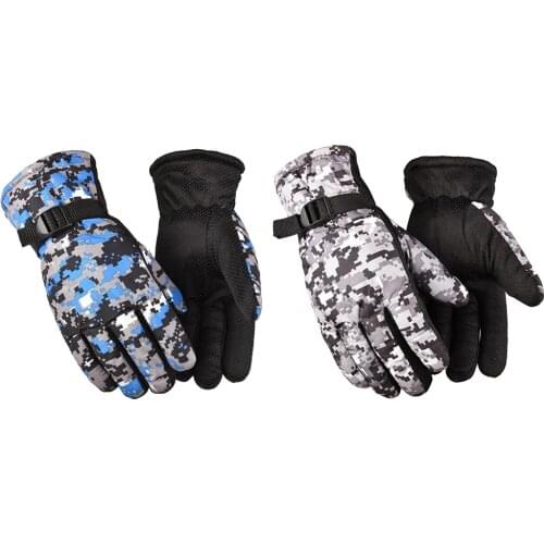 1 Pair Winter Cycling Gloves Camouflage Full Finger Anti Slip Waterproof Windproof Warm Thermal Fleece Bike Gloves for Men Women