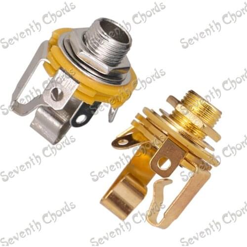 2 Pcs Open Circuit 1/4" Stereo Jack Input Plug Socket For Electric Guitar Bass Active Pickup output 6.35mm / Silver Gold choose