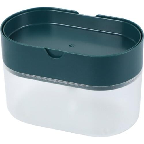 2-in-1 Sponge Box With Soap Liquid Dispenser Container With Sponge Hand Press Double Layer Plastic Kitchen Scrubber Holder Case