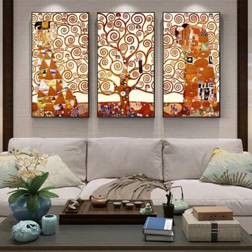 3Panels Gustav Klimt Kiss Diy Diamond Painting Reproductions Classical The Tree Of Life Home Decor Canvas Prints CuadrosZP-4210