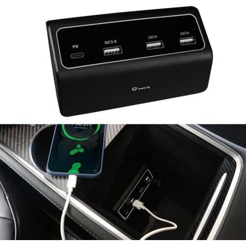 4 In 1 USB Hub Multiport Adapter, for Tesla Model3 Y Center Console HUB with Dual DATA Ports PD Fast Charge