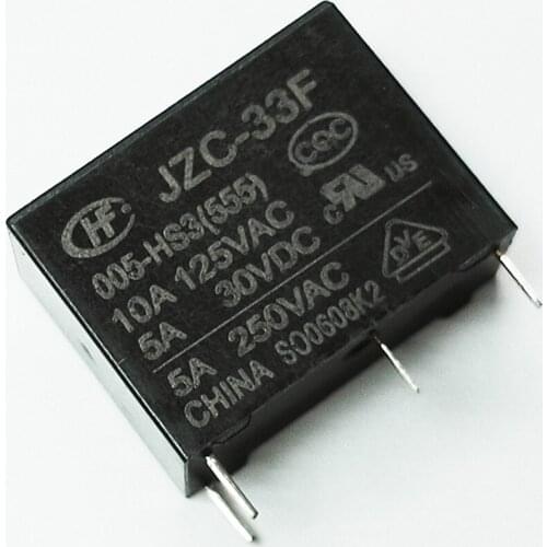 50PCS/lot Power relays HF33F JZC-33F-005-HS3 5V 5A 250VAC 4PIN Original New relay