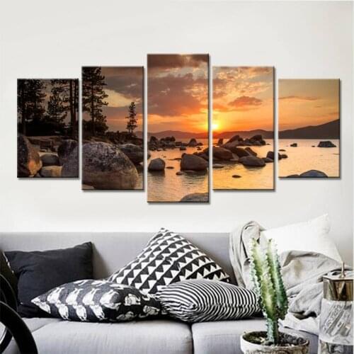 5Panel Sea Sunset Rocks Spoondrift Diamond Embroidery Full Square Round Drill Mosaic Diamond Painting Set Sale LandscapeZP-3092