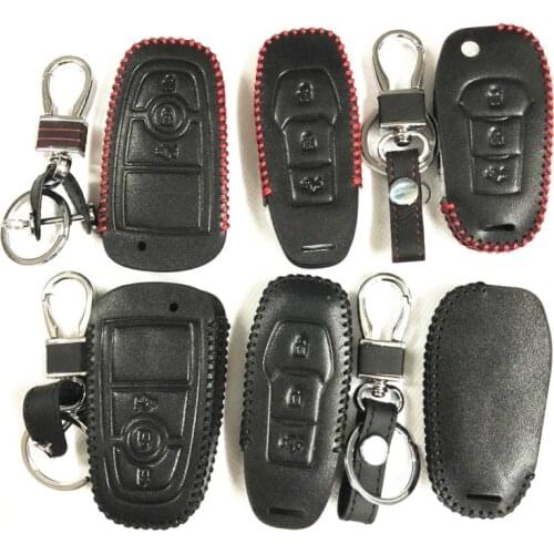 Car Styling, Leather key chain ring cover case holder For Ford Focus 2 3 4 MK2 MK3 MK4 Kuga Edge Mondeo Fusion Ecosport Fiesta