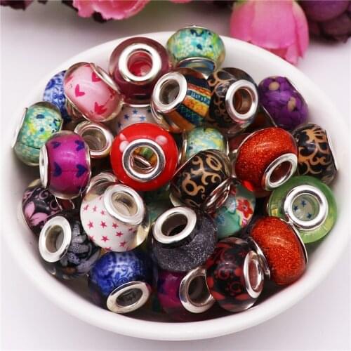 20pcs Cheap Mix color big hole round loose plastic resin murano spacer beads charms fit pandora bracelet for jewelry making