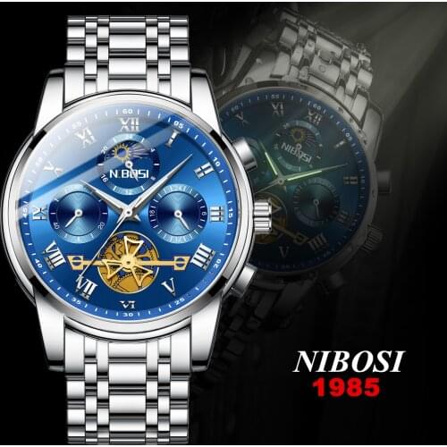 NIBOSI Fashion New Mens Watches Auto Tourbillon Top Brand Luxury Quartz Wristwatch Waterproof Chronograph Male Watch Relogio