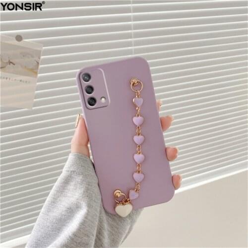 Square Love Heart Bracelet Phone Ccase For OPPO A74 A5 A9 A53 A15 A52 A54 A72 A94 F11 F17 Pro Realme 7i 8 C15 C17 C21 C25 Cover