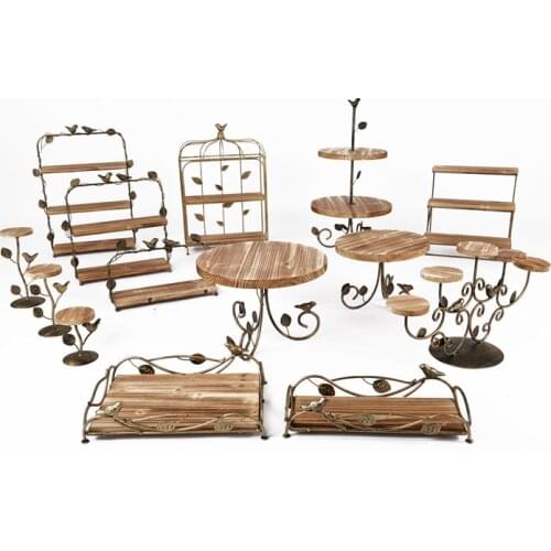 Wood Cake Stands Dessert Tray Bread Baking Shop Display Plates Wedding Home Party Table Decoration Metal Cupcake Stand 1pcs