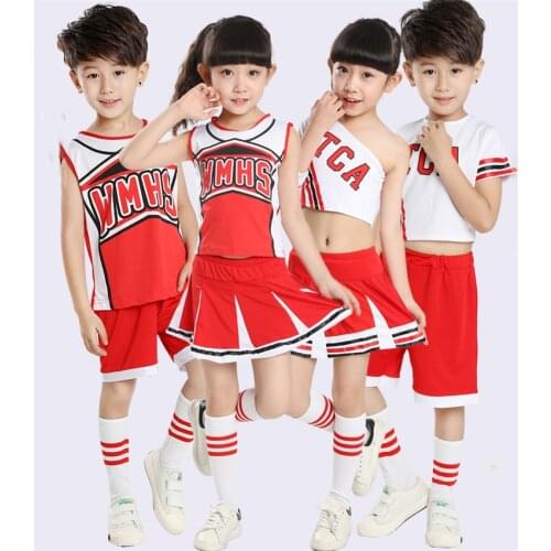 Children School Uniform for Girls Cheerleader Shouder Off Boy Sports Gymnastics Jazz Football Outfit Kids Team Dance Costume