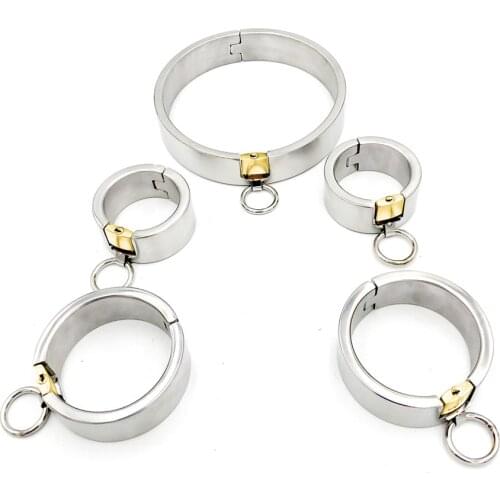 Stainless Steel Slave Restraint Neck Collar Handcuffs Wrist Ankle Cuffs Fetish Bdsm Bondage Gear Adult Game Sex Toys For Couples