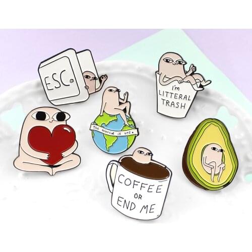 Ketnipz Meme Alloy Creative Pink Avocado Coffee "The World Is Urs" Globe Love Enamel Lapel Pins Brooch Badge Gift Jewelry