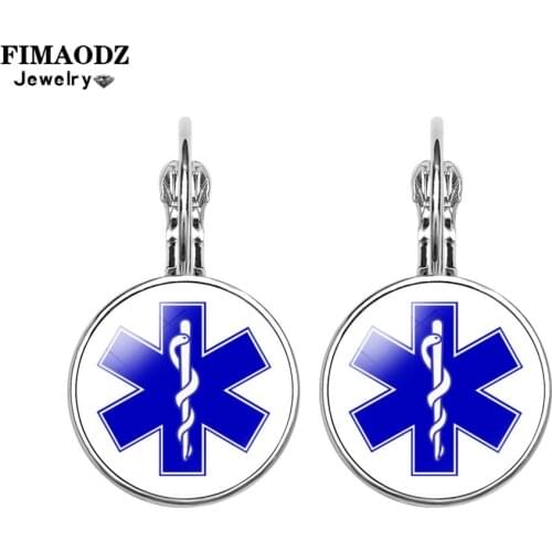 FIMAODZ Medical Alert Diabetes Earrings for Women Lady Glass Dome Charm Dangle Earring Diabetic Jewelry