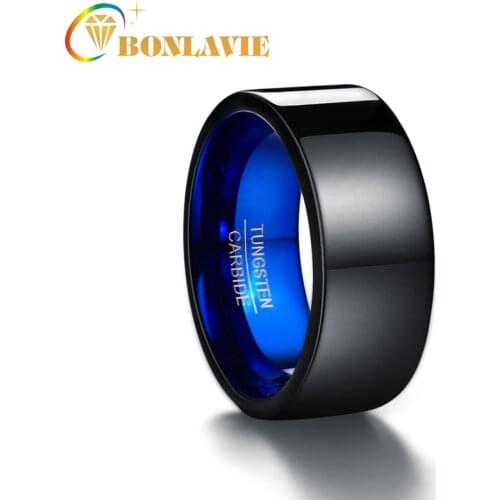 100% Tungsten Steel Ring New Arrival Classic Men Ring Jewelry 10mm Width Polished Plating Black Blue for Men Wedding Ring