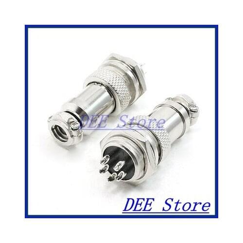 Panel Mounting 16mm Diameter Screw 5Pin Metal Aviation Connector Plug x 2