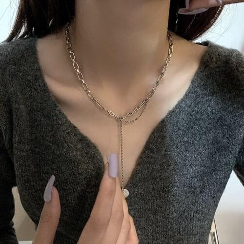 TIMEONLY Minimalist Hollow Cuban Link Chain Choker Necklaces Personality Tassel Necklaces Street Style Jewelry for Women Ladies