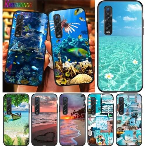 Sea Beach Sunset Glow For OPPO F7 F9 F11 F15 R9S R15 R17 K3 K5 Find X2 X3 F19 PRO Lite Pro Neo Black Silicone Phone Case