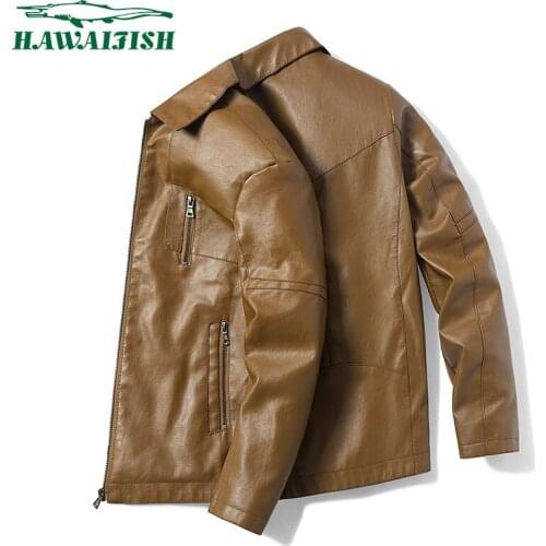 Hawaifish brand mens leather coat 2021 casual spring and autumn Korean fashion jackets loose young handsome motorcycle jacket