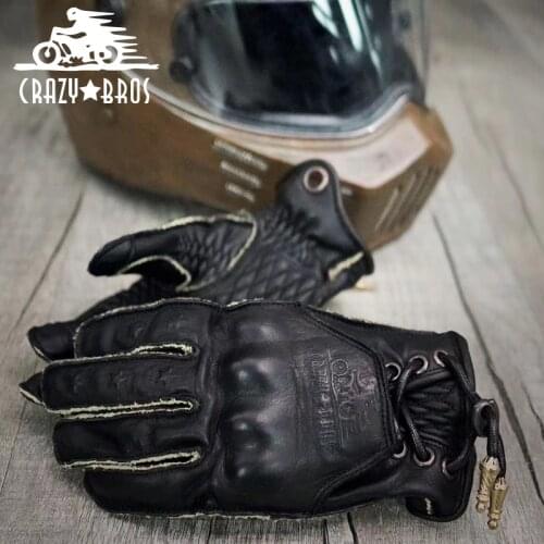 Retro Men Genuine Leather Motorcycle Motorbike Motocross Gloves For Harley Outdoor Riding Protective Moto Glove