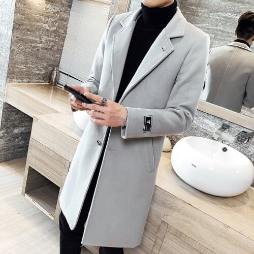 2019 Autumn Winter thick woolen coat Mens long section slim cardigan windbreaker jacket fashion mens solid color casual jacket