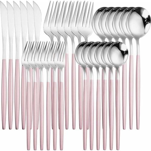 Stainless Steel Cutlery Set Knife Fork Spoon 30Pcs Dinner Pink Silver Dinnerware Set Kitchen Dinner Tableware Set Eco Friendly