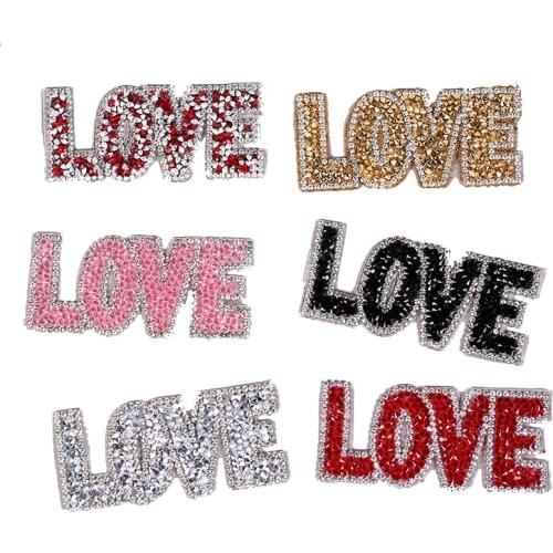 Letters Patch Cloth LOVE Rhinestone Iron on Letters Diy Patch Cute Applique Clothes Patches for Clothing Transfers for Clothing