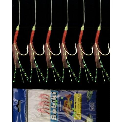 NEW Shrimp bionic string hook 6 hooks night light fish skin Lure fishing gear glow in the dark beads fluorescent lightstick