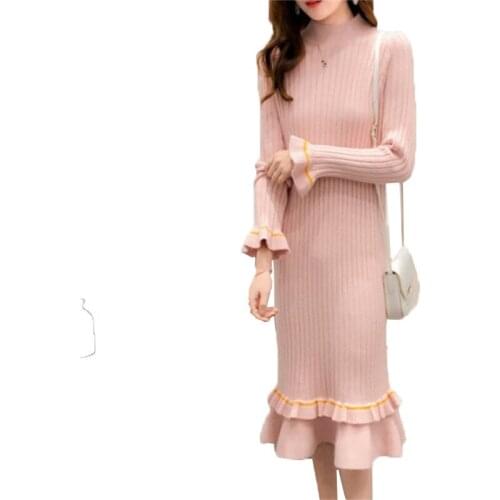 Autumn Winter Half Turtleneck Sweater Dress Women Loose Long sleeve knitted Sweater Dress Mid-Long Plus Size Pullover Dress 5XL